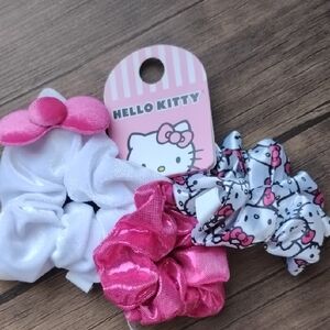 Hello Kitty Pink and White Hair Scrunchie Trio